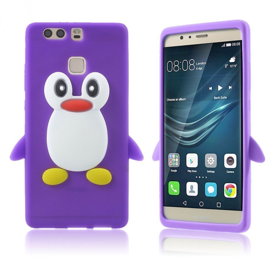 Sund 3d Pingviini Pehmeä Silikoni Kuori Huawei P9 Puhelimelle Violetti