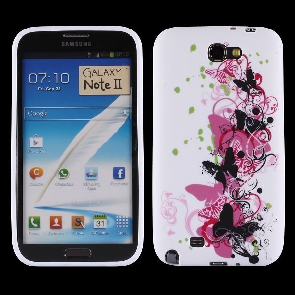 Symphony Mustat Perhoset Samsung Galaxy Note 2 Silikonikuori