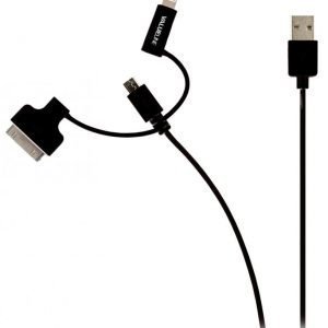 Synkronointi- ja latauskaapeli USB 2.0 A uros Micro B uros Lightning-sovitin ja 30-nastainen telakkasovitin liitettyinä 1 00 m musta