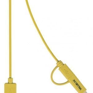 Synkronointi- ja latauskaapeli USB 2.0 A uros Micro B uros Lightning-sovitin liitettynä 1 00 m keltainen