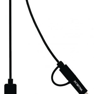 Synkronointi- ja latauskaapeli USB 2.0 A uros Micro B uros Lightning-sovitin liitettynä 1 00 m musta