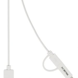 Synkronointi- ja latauskaapeli USB 2.0 A uros Micro B uros Lightning-sovitin liitettynä 1 00 m valkoinen