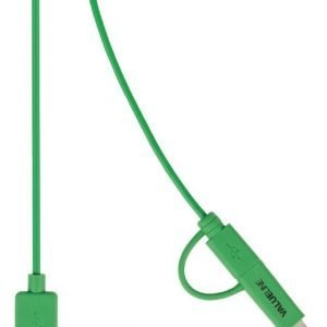 Synkronointi- ja latauskaapeli USB 2.0 A uros Micro B uros Lightning-sovitin liitettynä 1 00 m vihreä