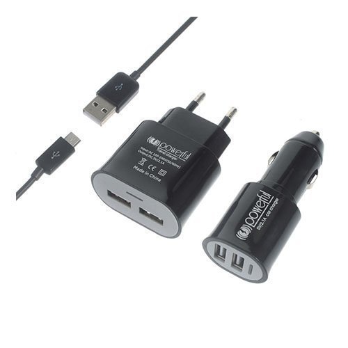 T029 3-In-1 Lataus Paketti Auto / Eu Pistoke / Micro Usb Kaapeli Musta