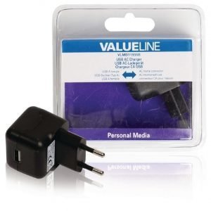 USB-vaihtovirtalaturi USB A naaras vaihtovirtaliitäntä musta 2.1A