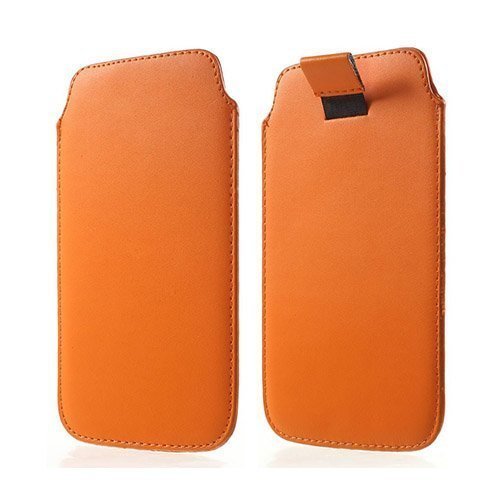Universal Leather Pull-Up Pussi For Smartphone 14.5 X 8cm Oranssi