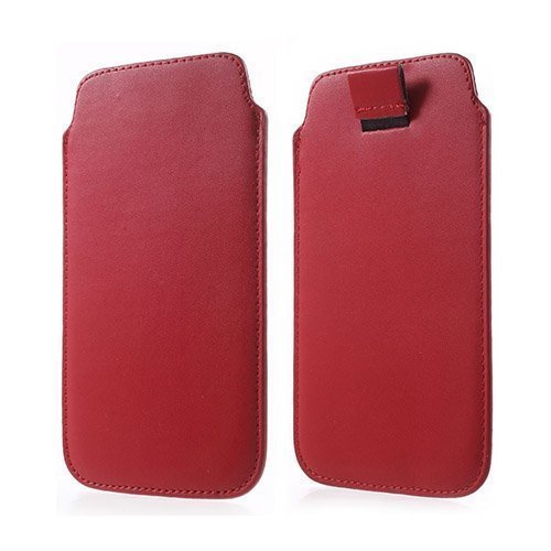 Universal Leather Pull-Up Pussi For Smartphone 14.5 X 8cm Punainen