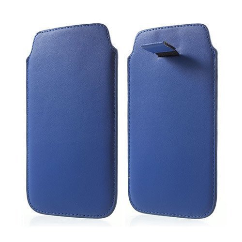Universal Leather Pull-Up Pussi For Smartphone 14.5 X 8cm Tummansininen