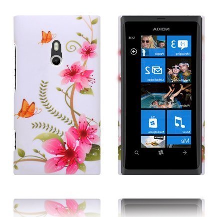 Valentine Pinkki Kukkia Kaksi Oranssi Perhoset Nokia Lumia 800 Suojakuori