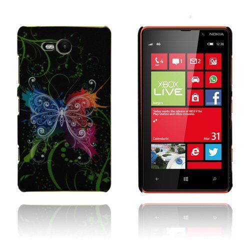 Valentine Värikäs Perhonen- Musta Nokia Lumia 820 Suojakuori