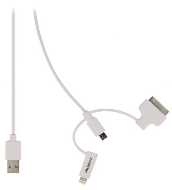 Valueline Lightning / 30pin / Micro Usb 2.0 3-In-1 Kaapeli Valkoinen 1 M