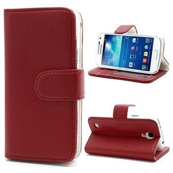 Wallet Nahkakotelo Samsung Galaxy S4 Mini I9190 I9192 I9195 Punainen