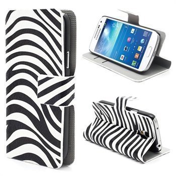 Wallet Nahkakotelo Samsung Galaxy S4 Mini I9190 I9192 I9195 Seepra Valkoinen / Musta