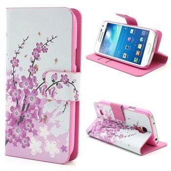 Wallet Nahkakotelo Samsung Galaxy S4 Mini I9190 I9192 I9195 Vaaleanpunainen / Valkoinen