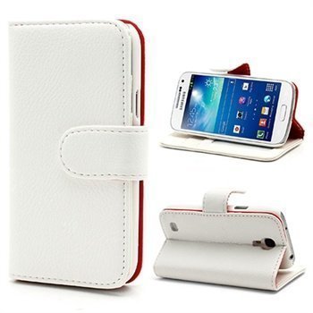Wallet Nahkakotelo Samsung Galaxy S4 Mini I9190 I9192 I9195 Valkoinen