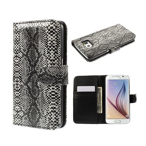 Wildlife Samsung Galaxy S6 Nahkakotelo Korttitaskuilla Musta Käärmeennahka