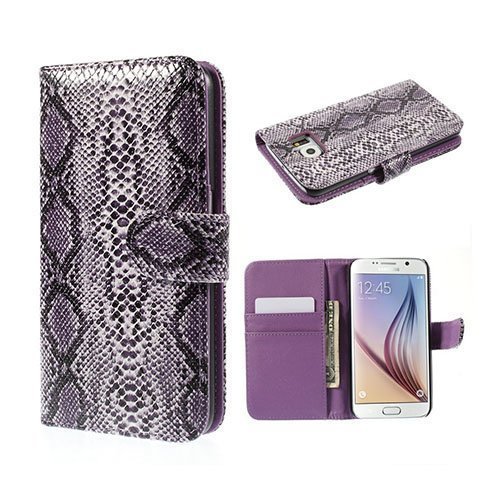 Wildlife Samsung Galaxy S6 Nahkakotelo Korttitaskuilla Violetti Käärmeennahka
