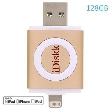 iDiskk 128Gt Lightning / USB 3.0 Muistitikku Kulta iPhone iPad iPod