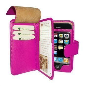 iPhone 4 / 4S Piel Frama Wallet Nahkakotelo Fuchsia Verenpunainen