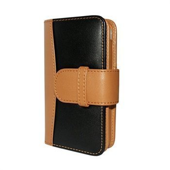 iPhone 4 / 4S Piel Frama Wallet Nahkakotelo Musta / Parkittunahka