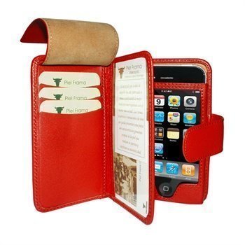 iPhone 4 / 4S Piel Frama Wallet Nahkakotelo Punainen