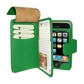 iPhone 4 / 4S Piel Frama Wallet Nahkakotelo Vihreä