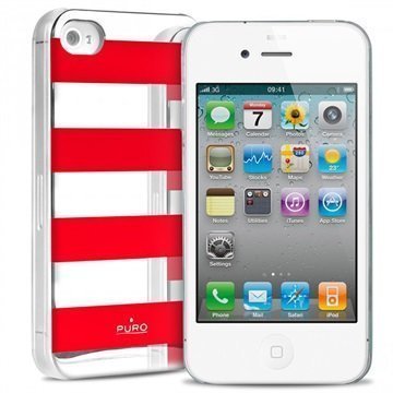 iPhone 4 / 4S Puro Stripe Suojakotelo Hopea / Punainen