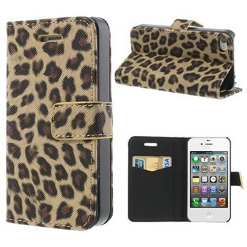 iPhone 4 / 4S Wallet Nahkakotelo Leopard Ruskea