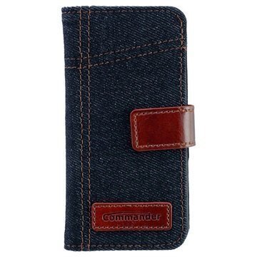 iPhone 5 / 5S / SE Commander Book Elite Jeans Läppäkotelo Farkkukangas Sininen / Ruskea