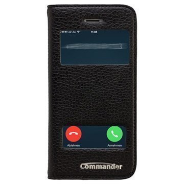 iPhone 5 / 5S / SE Commander Double Window Läpällinen Nahkakotelo Musta