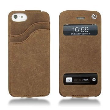 iPhone 5 / 5S / SE Noreve Tradition D Läpällinen Nahkakotelo Hiekanvärinen Vintage