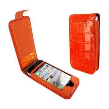 iPhone 5 / 5S / SE Piel Frama Nahkakotelo Nepparisulkimella Krokotiili Oranssi