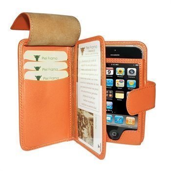 iPhone 5 / 5S / SE Piel Frama Wallet Nahkakotelo Oranssi