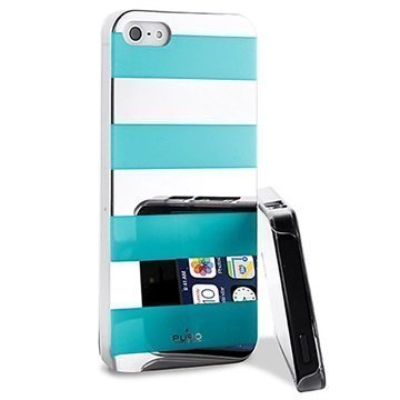 iPhone 5 / 5S / SE Puro Stripe Suojakotelo Hopea / Vaaleansininen