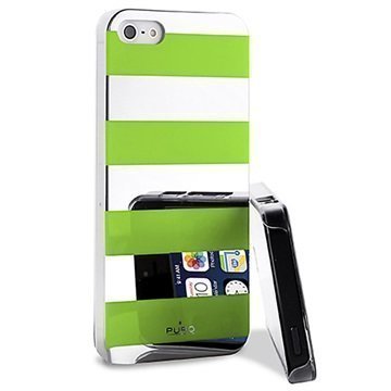 iPhone 5 / 5S / SE Puro Stripe Suojakotelo Hopea / Vihreä