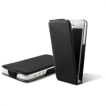 iPhone 5 iPhone 5S iPhone SE Ksix Ultra Slim Flip PU-Nahkakotelo Musta