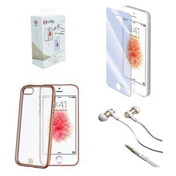 iPhone 5/5S/SE Celly 3 in 1 Suojaussetti Kulta