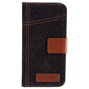 iPhone 6 / 6S Commander Book Elite Jeans Läppäkotelo Farkkukangas Sininen / Ruskea