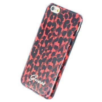 iPhone 6 / 6S Guess Animal TPU-Kotelo Leopardi Musta / Punainen