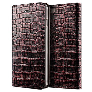 iPhone 6 / 6S VRS Design Croco Diary Nahkalompakkokotelo Ruusunpunainen