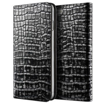 iPhone 6 / 6S VRS Design Croco Diary Nahkalompakkokotelo Tumma Hopea