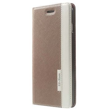 iPhone 6 Plus / 6S Plus Kaksisävyinen Nahkainen Lompakkokotelo Kultainen / Valkoinen