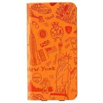 iPhone 6 Plus / 6S Plus Ozaki O!Coat Travel Nahkainen Suojakansio New York Oranssi