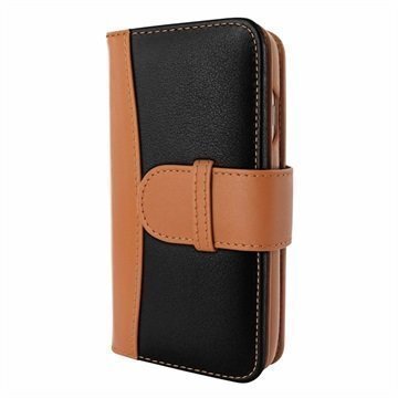 iPhone 7 Piel Frama WalletMagnum Leather Cover Musta / Kellanruskea