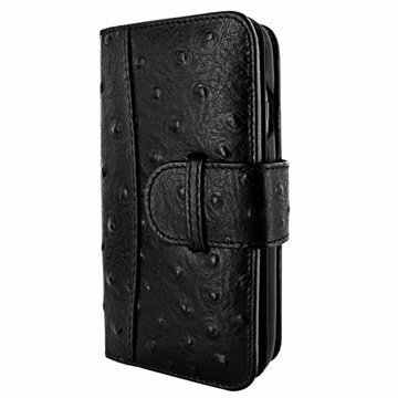 iPhone 7 Piel Frama WalletMagnum Leather Cover Strutsi Musta