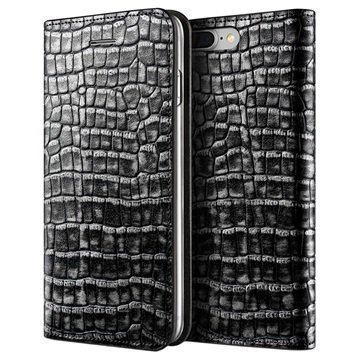 iPhone 7 Plus VRS Design Croco Diary Lompakkokotelo Tummanhopea