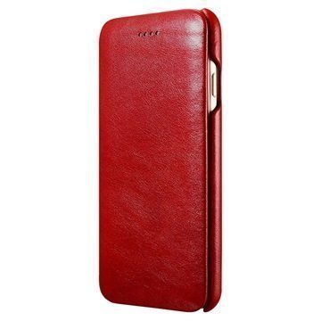 iPhone 7 iCarer Curved Edge Vintage Nahkainen Läppäkotelo Punainen